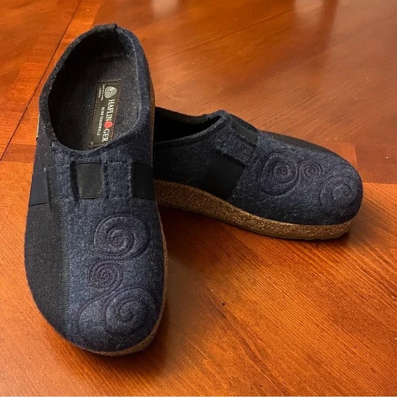 NWOT Haflinger Magic Wool Felt clog slippers 40 navy blue 100% wool - Picture 5 of 8